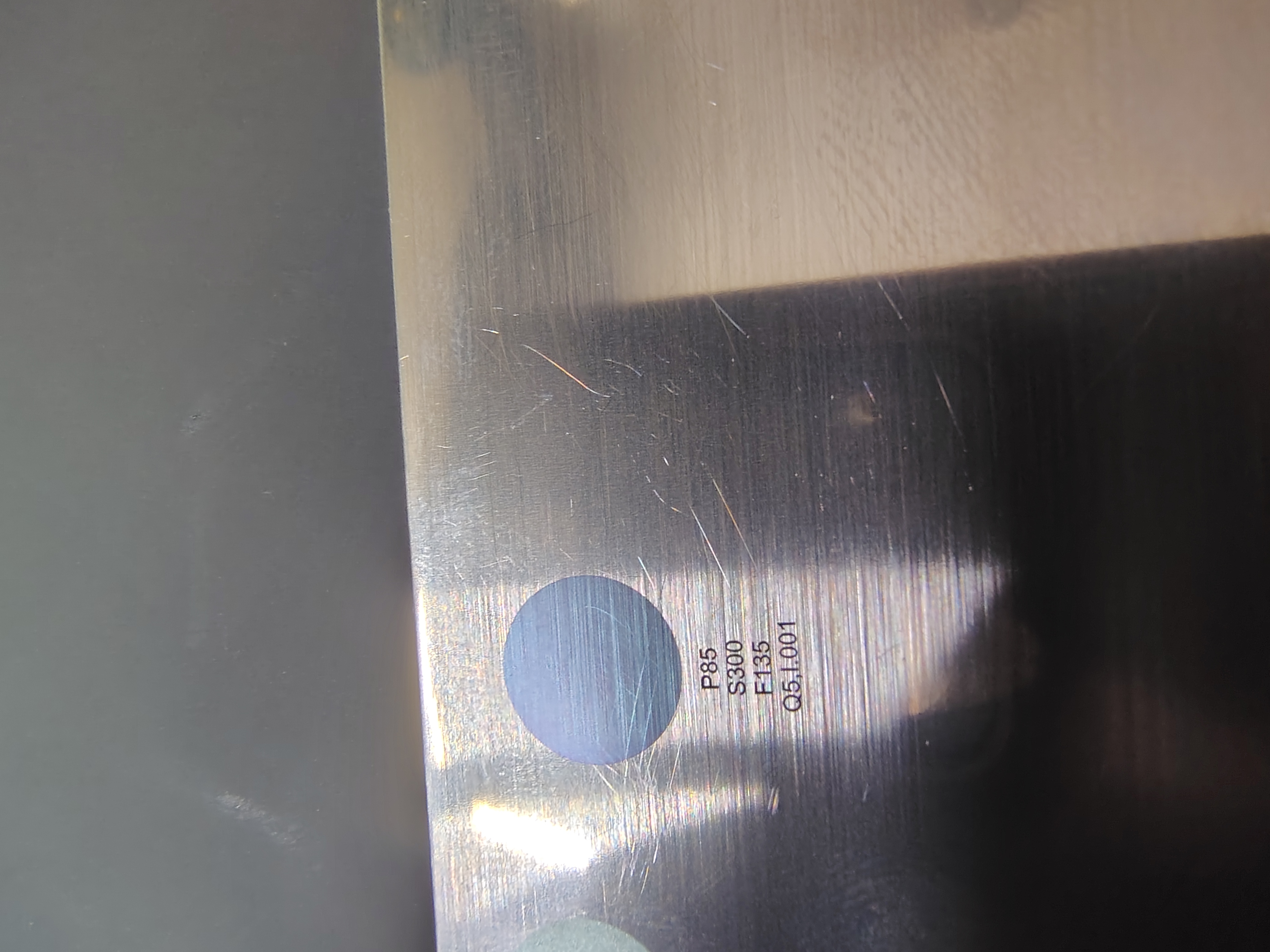 Example image · Blue on Stainless 304 · Laser: JPT MOPA E M7 · Lens: 175 · Entry #79 · Image 1 of 1